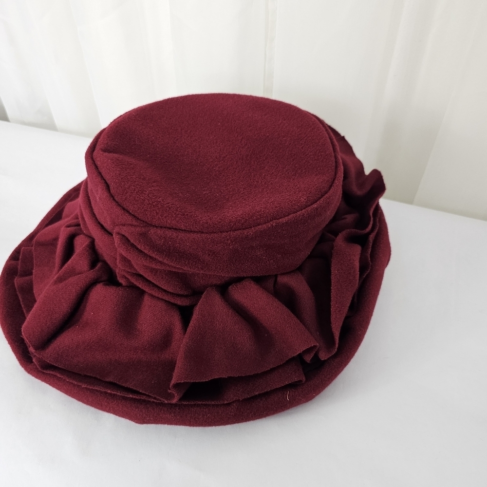 Georgia Hughes New York Handmade maroon / deep burgundy ruffled fancy hat